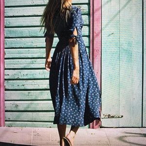 jasmine tie sleeve midi dress navy
